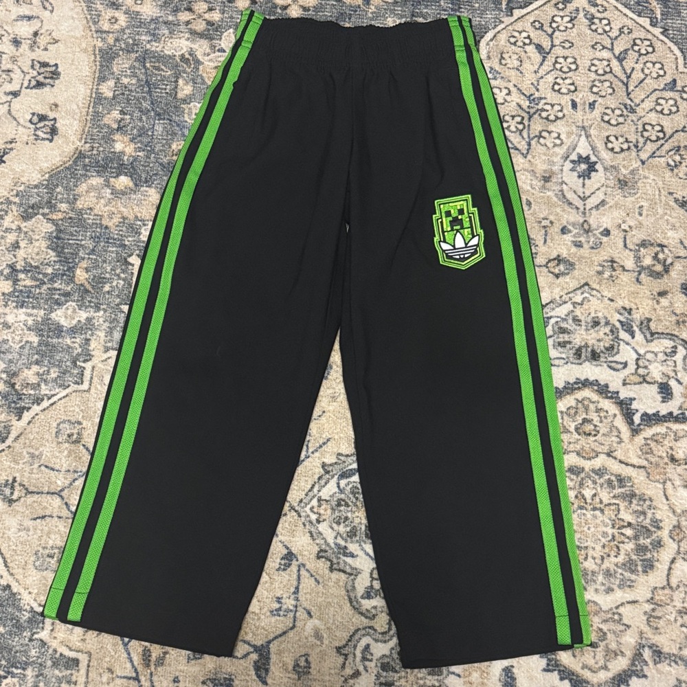Adidas Originals Minecraft Black Sweatpants with Green Stripes - 5T